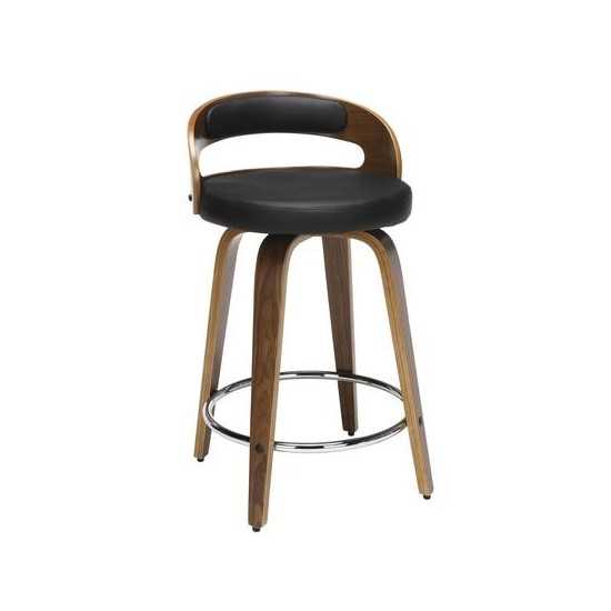 OFM 161 Collection Mid Century Modern 24" Low Back Bentwood Frame Swivel Seat Stool with Vinyl Back and Seat Cushion