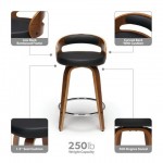 OFM 161 Collection Mid Century Modern 24" Low Back Bentwood Frame Swivel Seat Stool with Vinyl Back and Seat Cushion
