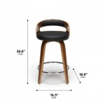 OFM 161 Collection Mid Century Modern 24" Low Back Bentwood Frame Swivel Seat Stool with Vinyl Back and Seat Cushion
