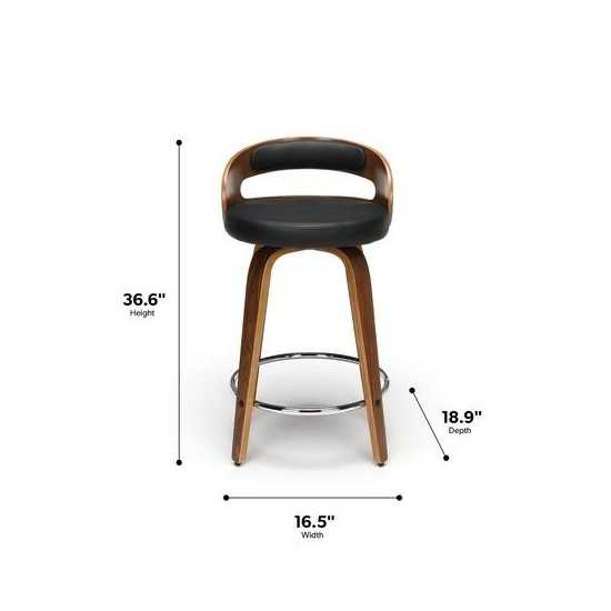 OFM 161 Collection Mid Century Modern 24" Low Back Bentwood Frame Swivel Seat Stool with Vinyl Back and Seat Cushion