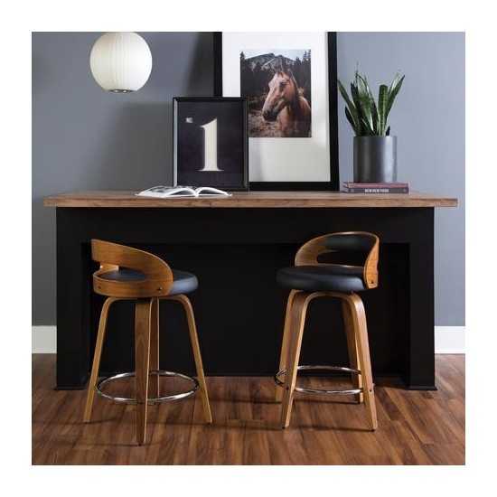 OFM 161 Collection Mid Century Modern 24" Low Back Bentwood Frame Swivel Seat Stool with Vinyl Back and Seat Cushion