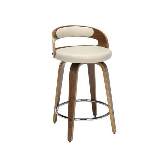 OFM 161 Collection Mid Century Modern 24" Low Back Bentwood Frame Swivel Seat Stool with Vinyl Back and Seat Cushion