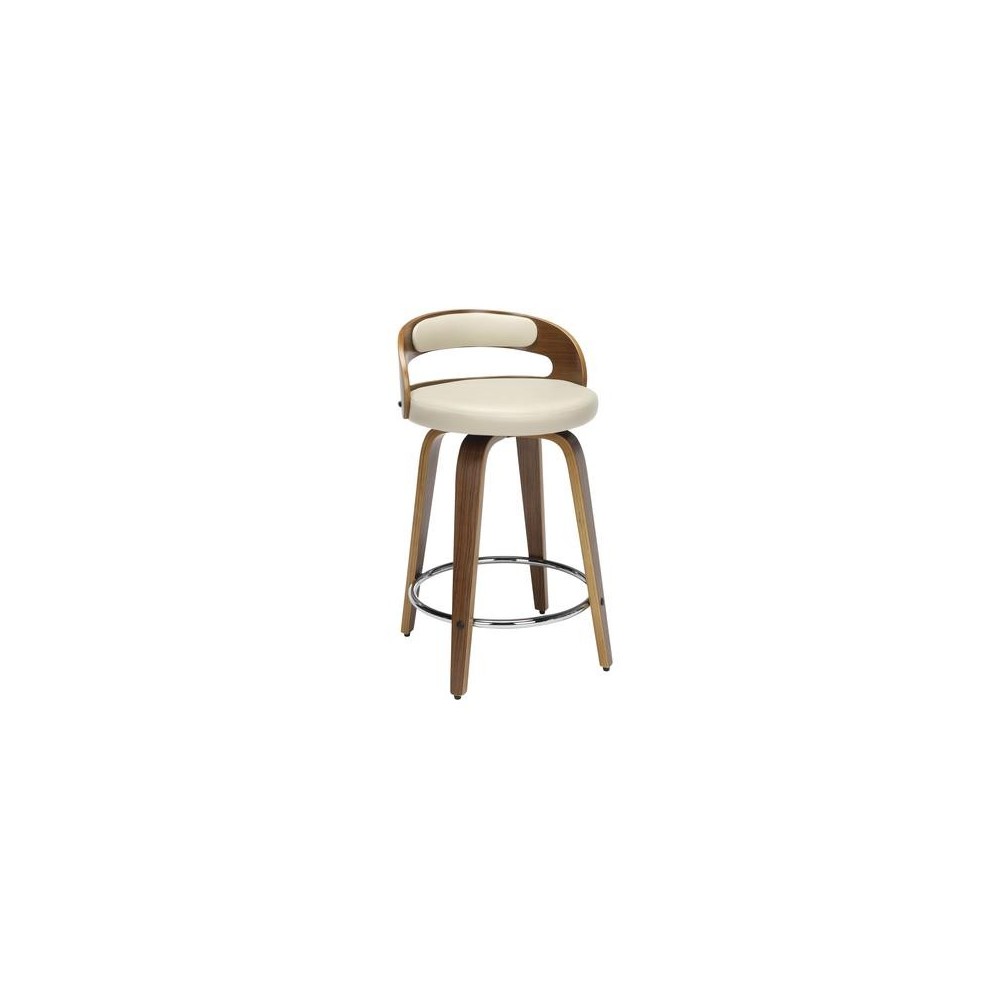 OFM 161 Collection Mid Century Modern 24" Low Back Bentwood Frame Swivel Seat Stool with Vinyl Back and Seat Cushion