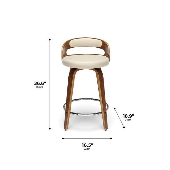 OFM 161 Collection Mid Century Modern 24" Low Back Bentwood Frame Swivel Seat Stool with Vinyl Back and Seat Cushion