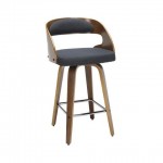 OFM 161 Collection Mid Century Modern 26" Bentwood Frame Swivel Seat Stool with Fabric Back and Seat Cushion (161-WF26A)