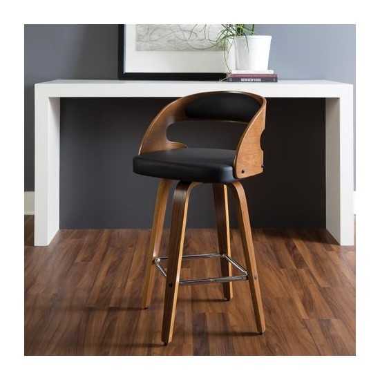 OFM 161 Collection Mid Century Modern 26" Bentwood Frame Swivel Seat Stool with Vinyl Back and Seat Cushion (161-WV26A)