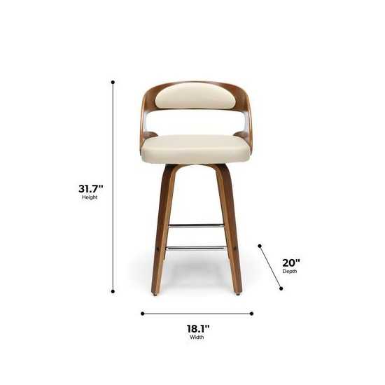 OFM 161 Collection Mid Century Modern 26" Bentwood Frame Swivel Seat Stool with Vinyl Back and Seat Cushion (161-WV26A)