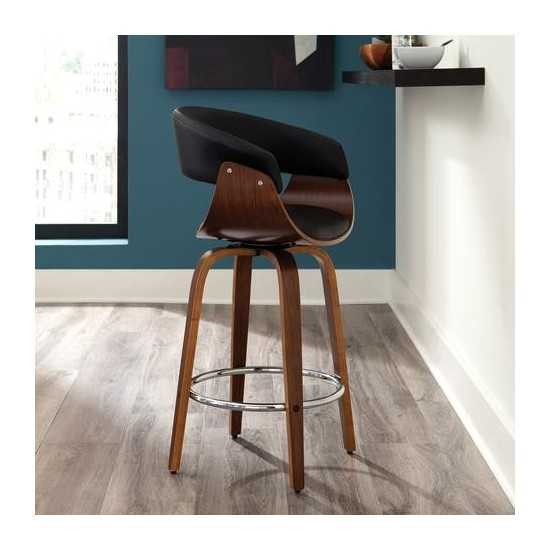 OFM 161 Collection Mid Century Modern 26" Low Back Bentwood Frame Swivel Seat Stool, Vinyl Upholstery (161-WV26D)