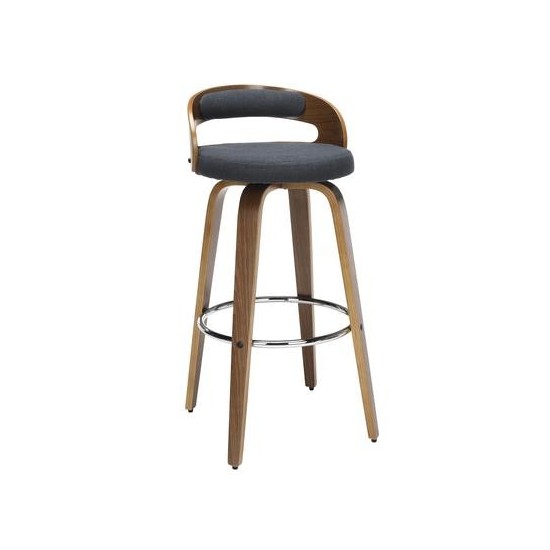 OFM 161 Collection Mid Century Modern 30" Low Back Bentwood Frame Swivel Seat Stool with Fabric Back and Seat Cushion