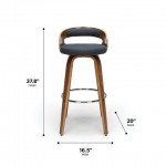 OFM 161 Collection Mid Century Modern 30" Low Back Bentwood Frame Swivel Seat Stool with Fabric Back and Seat Cushion