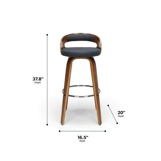 OFM 161 Collection Mid Century Modern 30" Low Back Bentwood Frame Swivel Seat Stool with Fabric Back and Seat Cushion