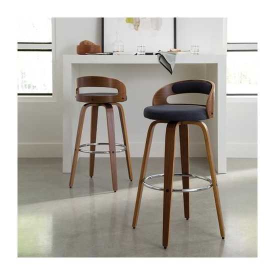 OFM 161 Collection Mid Century Modern 30" Low Back Bentwood Frame Swivel Seat Stool with Fabric Back and Seat Cushion