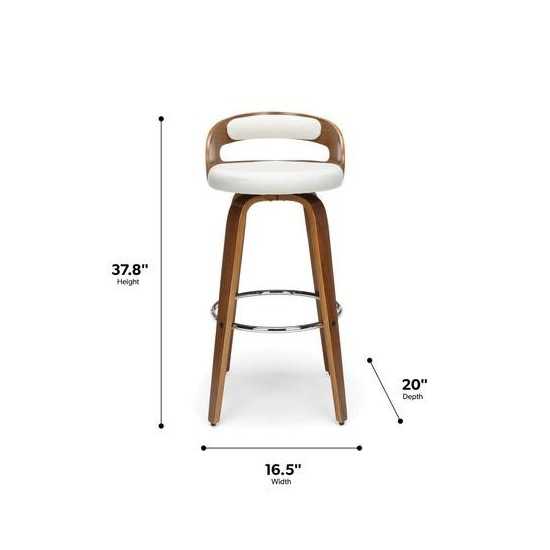 OFM 161 Collection Mid Century Modern 30" Low Back Bentwood Frame Swivel Seat Stool with Fabric Back and Seat Cushion