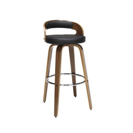 OFM 161 Collection Mid Century Modern 30" Low Back Bentwood Frame Swivel Seat Stool with Vinyl Back and Seat Cushion