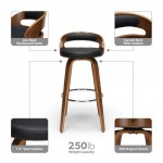 OFM 161 Collection Mid Century Modern 30" Low Back Bentwood Frame Swivel Seat Stool with Vinyl Back and Seat Cushion