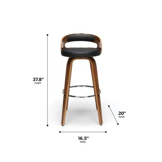 OFM 161 Collection Mid Century Modern 30" Low Back Bentwood Frame Swivel Seat Stool with Vinyl Back and Seat Cushion