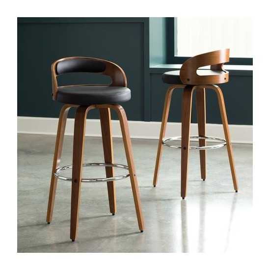 OFM 161 Collection Mid Century Modern 30" Low Back Bentwood Frame Swivel Seat Stool with Vinyl Back and Seat Cushion