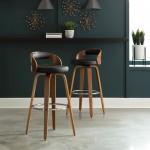 OFM 161 Collection Mid Century Modern 30" Low Back Bentwood Frame Swivel Seat Stool with Vinyl Back and Seat Cushion