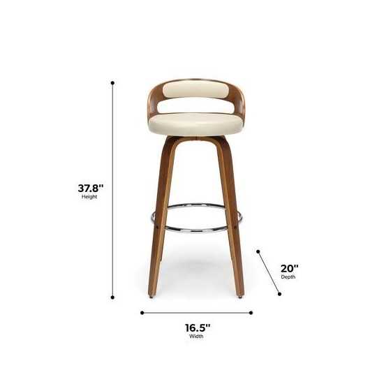 OFM 161 Collection Mid Century Modern 30" Low Back Bentwood Frame Swivel Seat Stool with Vinyl Back and Seat Cushion