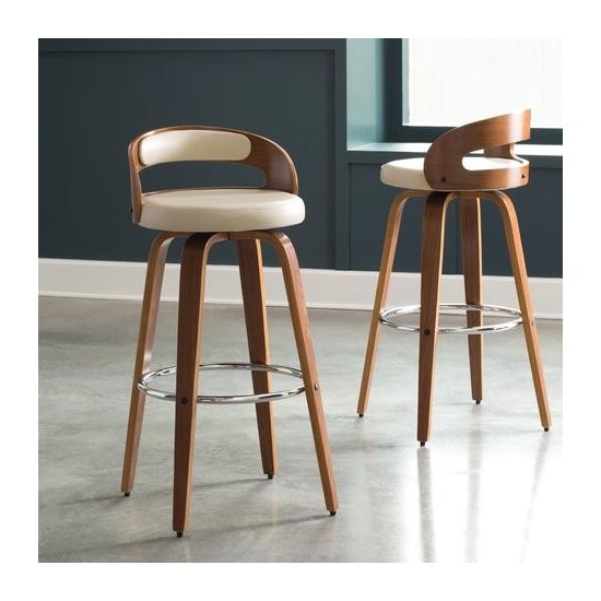 OFM 161 Collection Mid Century Modern 30" Low Back Bentwood Frame Swivel Seat Stool with Vinyl Back and Seat Cushion