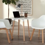 OFM 161 Collection Mid Century Modern 32" Round Bistro Table, Solid Wood Legs (161-PT32)