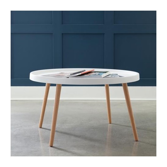 OFM 161 Collection Mid Century Modern Plastic Coffee Table, Solid Wood Legs (161-PCTA)