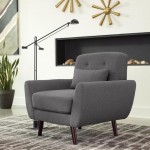 OFM 161 Collection Mid Century Modern Tufted Fabric Accent Chair with Arms and Lumbar Support Pillow, Walnut Legs (161-FLC2)