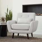 OFM 161 Collection Mid Century Modern Tufted Fabric Accent Chair with Arms and Lumbar Support Pillow, Walnut Legs (161-FLC2)