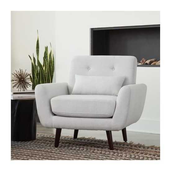 OFM 161 Collection Mid Century Modern Tufted Fabric Accent Chair with Arms and Lumbar Support Pillow, Walnut Legs (161-FLC2)