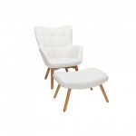 OFM 161 Collection Mid Century Modern Tufted Fabric Lounge Chair with Ottoman, Solid Honey Beechwood Legs (161-FLC1)