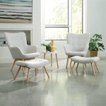 OFM 161 Collection Mid Century Modern Tufted Fabric Lounge Chair with Ottoman, Solid Honey Beechwood Legs (161-FLC1)