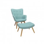 OFM 161 Collection Mid Century Modern Tufted Fabric Lounge Chair with Ottoman, Solid Honey Beechwood Legs (161-FLC1)