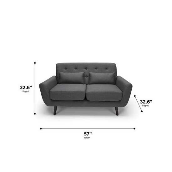 OFM 161 Collection Mid Century Modern Tufted Fabric Loveseat Sofa with Lumbar Support Pillows, Walnut Legs (161-FLS2)