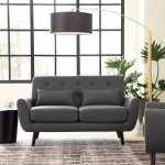 OFM 161 Collection Mid Century Modern Tufted Fabric Loveseat Sofa with Lumbar Support Pillows, Walnut Legs (161-FLS2)