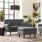 OFM 161 Collection Mid Century Modern Tufted Fabric Loveseat Sofa with Lumbar Support Pillows, Walnut Legs (161-FLS2)