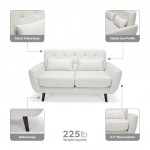 OFM 161 Collection Mid Century Modern Tufted Fabric Loveseat Sofa with Lumbar Support Pillows, Walnut Legs (161-FLS2)