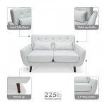 OFM 161 Collection Mid Century Modern Tufted Fabric Loveseat Sofa with Lumbar Support Pillows, Walnut Legs (161-FLS2)