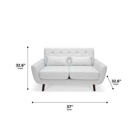 OFM 161 Collection Mid Century Modern Tufted Fabric Loveseat Sofa with Lumbar Support Pillows, Walnut Legs (161-FLS2)