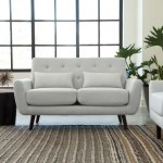 OFM 161 Collection Mid Century Modern Tufted Fabric Loveseat Sofa with Lumbar Support Pillows, Walnut Legs (161-FLS2)