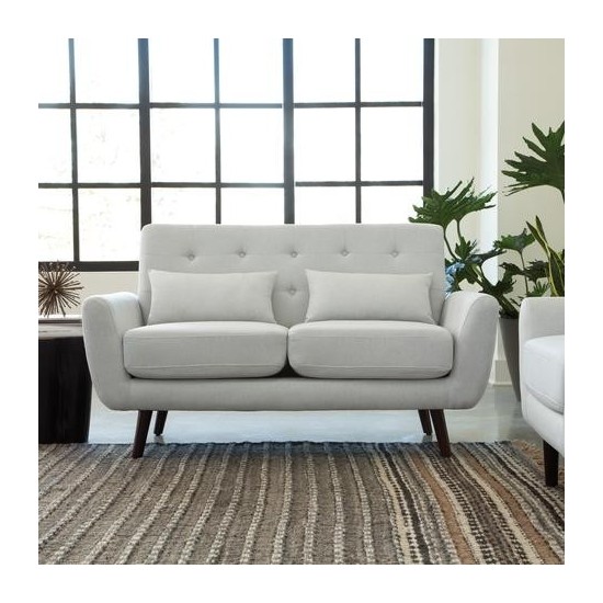 OFM 161 Collection Mid Century Modern Tufted Fabric Loveseat Sofa with Lumbar Support Pillows, Walnut Legs (161-FLS2)