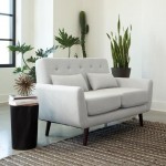 OFM 161 Collection Mid Century Modern Tufted Fabric Loveseat Sofa with Lumbar Support Pillows, Walnut Legs (161-FLS2)