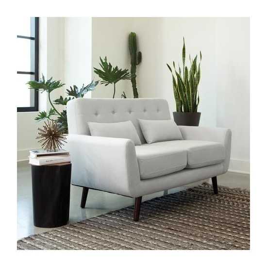 OFM 161 Collection Mid Century Modern Tufted Fabric Loveseat Sofa with Lumbar Support Pillows, Walnut Legs (161-FLS2)