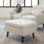 OFM 161 Collection Mid Century Modern Tufted Fabric Storage Ottoman, Walnut Legs (161-OTT2)