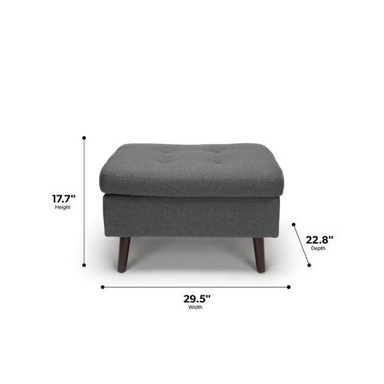 OFM 161 Collection Mid Century Modern Tufted Fabric Storage Ottoman, Walnut Legs (161-OTT2)