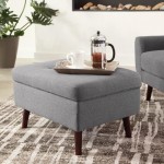 OFM 161 Collection Mid Century Modern Tufted Fabric Storage Ottoman, Walnut Legs (161-OTT2)