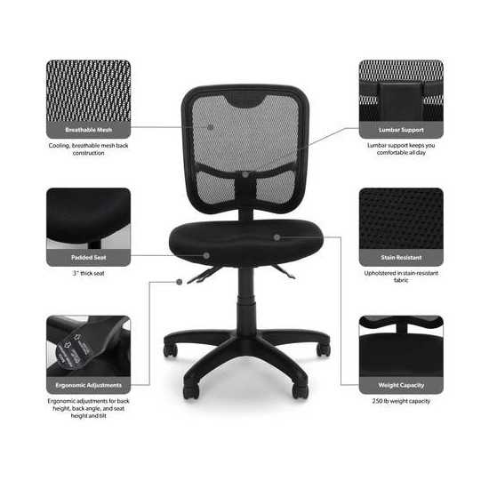 OFM Comfort Series Ergonomic Mesh Mid Back Armless Task Chair (130)