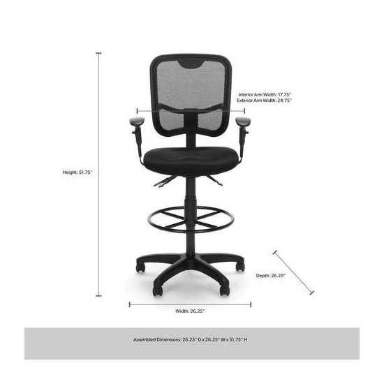 OFM Comfort Series Ergonomic Mesh Swivel Task Chair with Arms and Drafting Kit, Mid Back (130-AA3-DK)