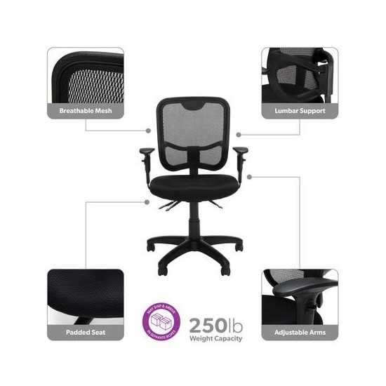 OFM Comfort Series Ergonomic Mesh Swivel Task Chair with Arms, Mid Back (130-AA3)