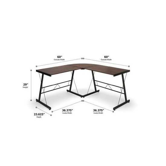 OFM Essentials Collection 60" Metal Frame L-Shaped Desk, Corner Computer Desk (ESS-1021)