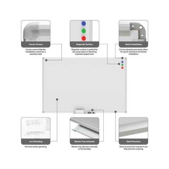 OFM Essentials Collection Magnetic Whiteboard with Aluminum Frame and Tray, 47 x 30 (ESS-8501)